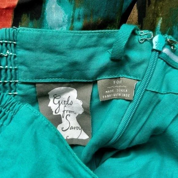 Anthropologie Girls From Savoy Teal Painted Ikat Strapless Dress Southwest Sz 4 - Picture 13 of 15